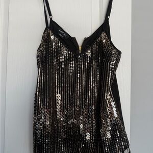 Bebe Black and Silver Sequin Camisole